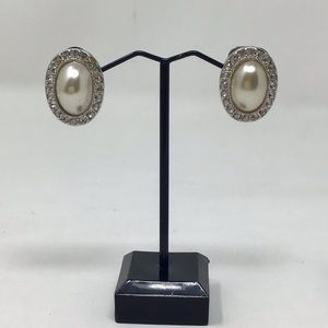 Kenneth Jay Lane Vintage Faux Pearl Rhinestone Earrings